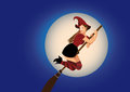 Sexy witch flying on broom Royalty Free Stock Image