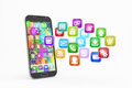 Smartphone with cloud of application icons Royalty Free Stock Images