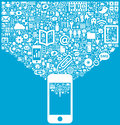 Smartphone social media icons conceptual design of communication in the global computer networks Royalty Free Stock Image