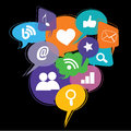 Social media icons on different color text box Stock Photos