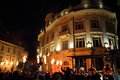 Soldiers with torches near sibiu city hall grand square transylvania romania june international theatre festival firebirds an open Stock Photography