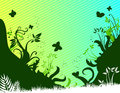 Spring background with plants and butterflies Stock Image