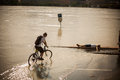 Swollen danube people watching the show of the on its banks in budapest Royalty Free Stock Photos