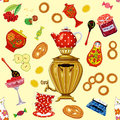 Tea a la russe seamless pattern with set in the russian style Stock Image