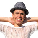 Teenager in a hat on white Royalty Free Stock Image