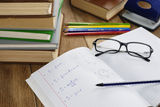 The textbook with pen Stock Photos