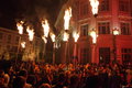 Torches in the dark night grand square sibiu transylvania romania june sibiu international theatre festival firebirds an open air Royalty Free Stock Images