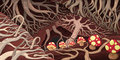 Underground with roots and mushrooms cartoon vector illustration Stock Image