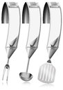 Vertical metallic banners menu three with blank pages and kitchen utensils Stock Photos