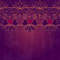 Vintage invitation card on grunge background seamless horizontal ornament with flowers and hearts Royalty Free Stock Photography