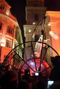 White woman with an umbrella grand square sibiu transylvania romania june sibiu international theatre festival firebirds open air Royalty Free Stock Image