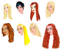 White women faces vector illustration of great for avatars makeup skin tones or hair styles of caucasian Royalty Free Stock Photography