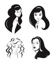 Woman faces vector set black and white Stock Images