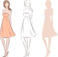 Womens silhouette vector illustration of in dress three options Stock Photos