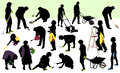 Work in the garden people are working silhouettes Stock Photos
