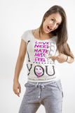 Young woman saying I miss you Royalty Free Stock Photos